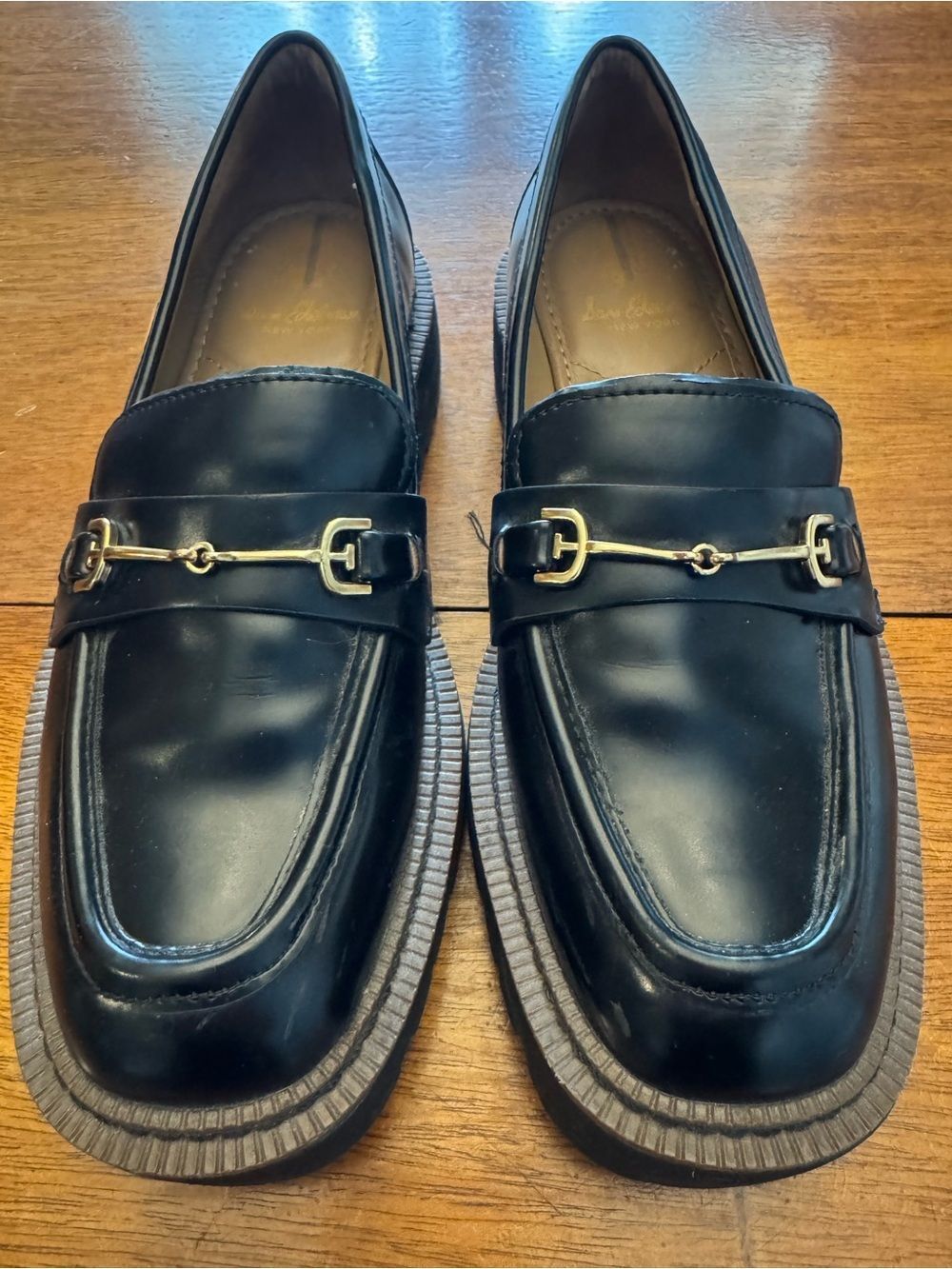 Sam Edelman Womens 6.5M Black Horsebit Loafers Platform Lug Sole Shoes
